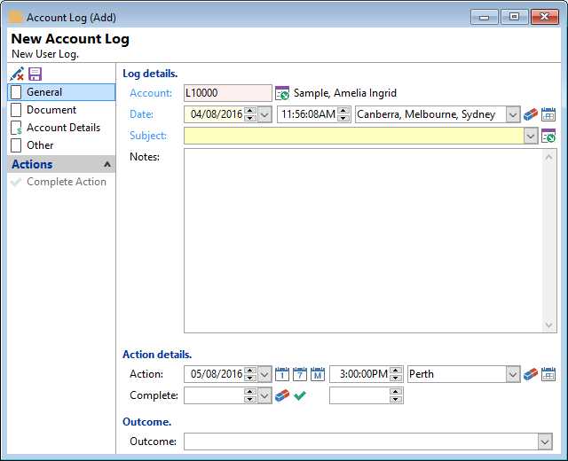 Time Zone entry in an Account Log