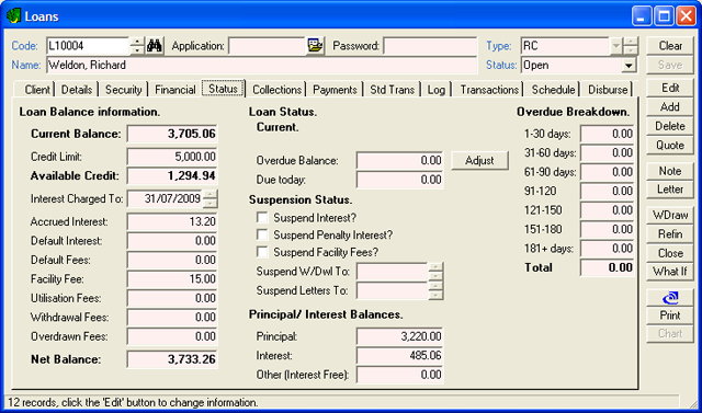 finPOWER Revolving Credit Loan, Status Sdump