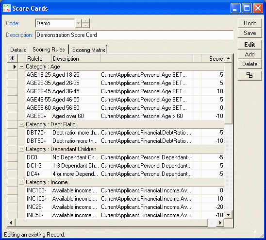 finPOWER Score Card, Scoring Rules Sdump