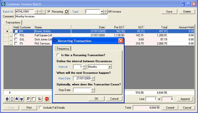 emPOWER AR Invoice Batch Reocurring Sdump