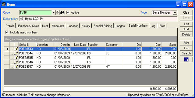 emPOWER Items Serial Numbers Sdump