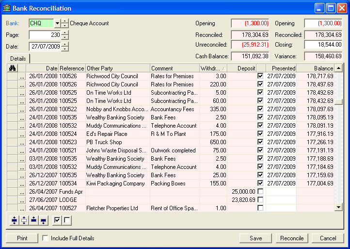 emPOWER Cash Book, Bank Reconcillation Sdump