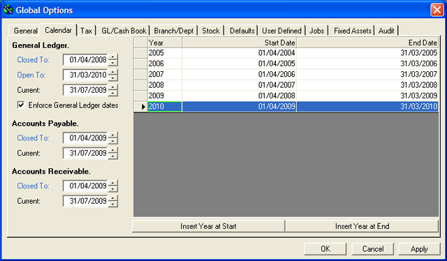 emPOWER Global Options, Calander Sdump