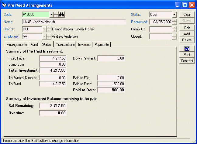 fdPOWER Pre Need Arrangment Sdump