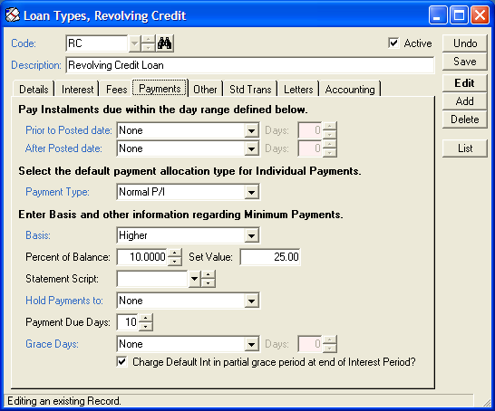 finPOWER Loan Types, Revolving Credit, Payments Sd