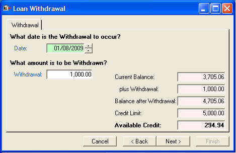 finPOWER Loan Withdrawal Sdump