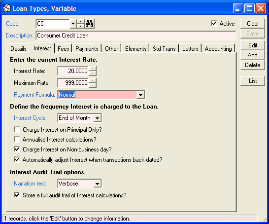 finPOWER Variable Loans, Interest Sdump