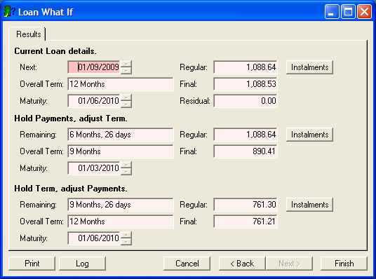 finPOWER Loan What If, Results Sdump