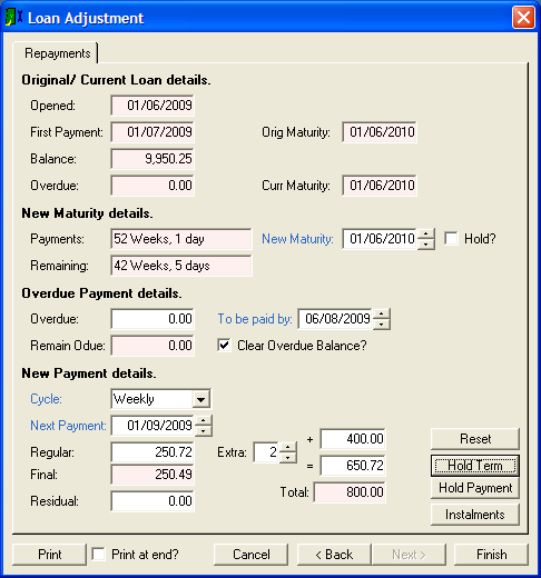 finPOWER Loan Adjustment, Repayments Sdump