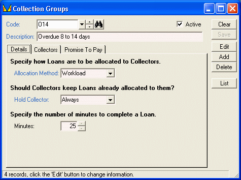 finPOWER Collections Groups, Details Sdump