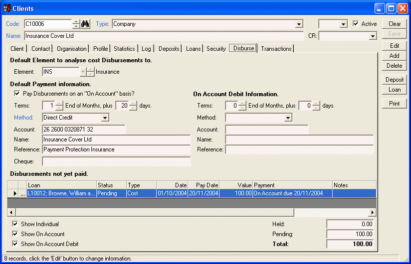 finPOWERClients, Disbursements SDump